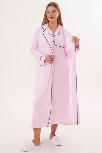 Sabahlık Gecelik Pijama 4'lü Set Pembe - 6335