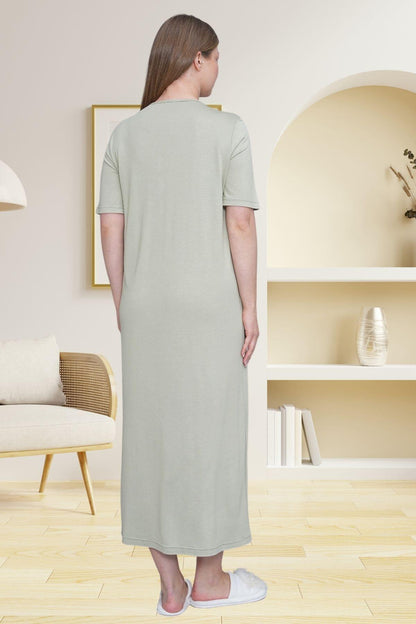 Önden Düğmeli Midi Boy Büyük Boy  Lohusa Hamile Gecelik Yeşil - 6049