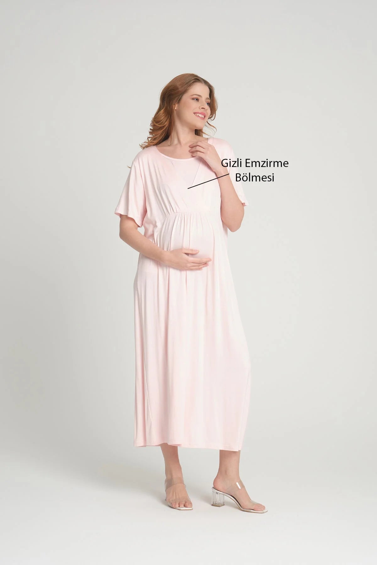 Sabahlıklı Kruvaze Lohusa Hamile Gecelik Takımı  Pembe - 2403