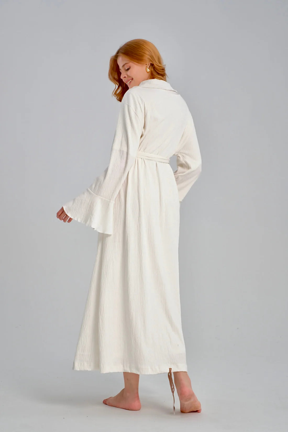 Yumuşak Dokulu Jakar Sabahlıklı Lohusa Hamile Gecelik Takımı Ekru - 541