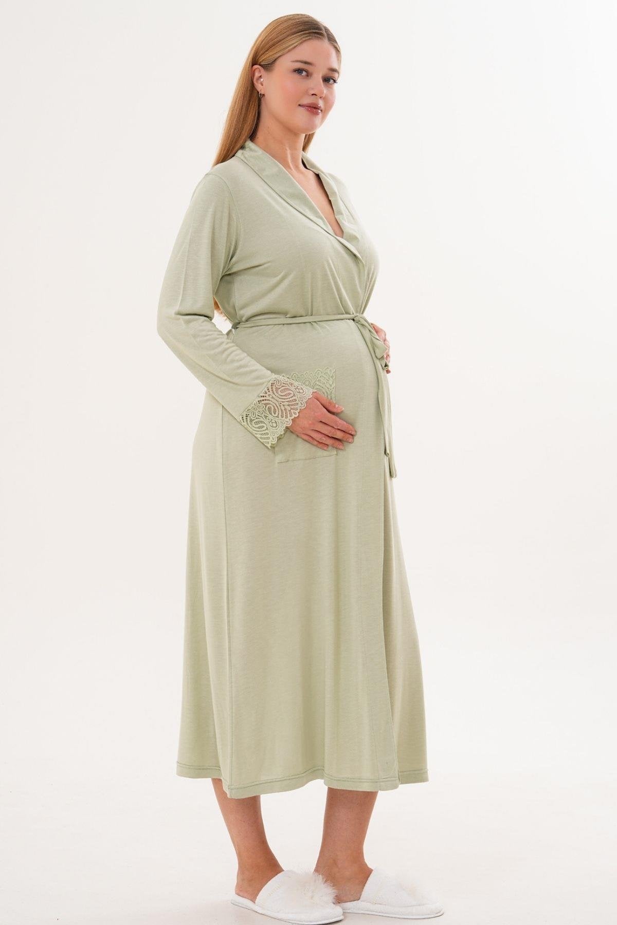 Uzun Lohusa Hamile Sabahlık Yeşil - 6306