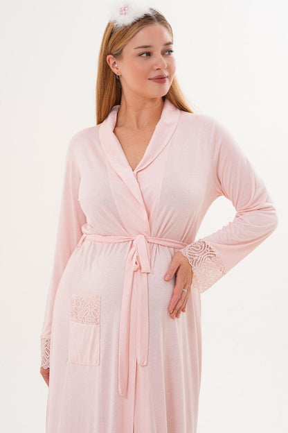 Uzun Lohusa Hamile Sabahlık Pembe - 6306