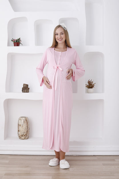 Dantelli Sabahlıklı Lohusa Gecelik Takımı - 2281