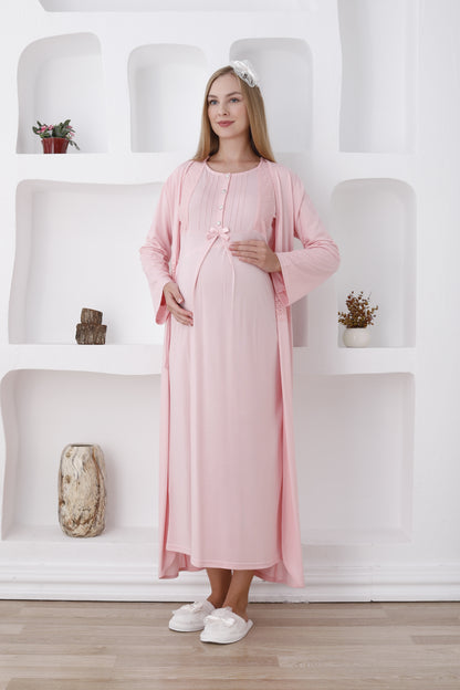 Dantelli Sabahlıklı Lohusa Gecelik Takımı - 2281