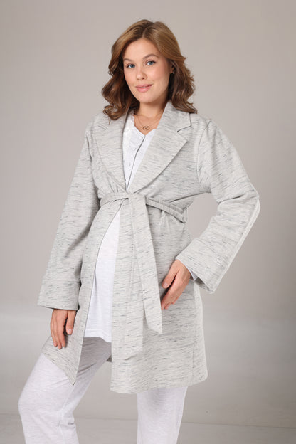 Kışlık Sabahlıklı Lohusa Pijama Takımı Gri Melanj - 1004