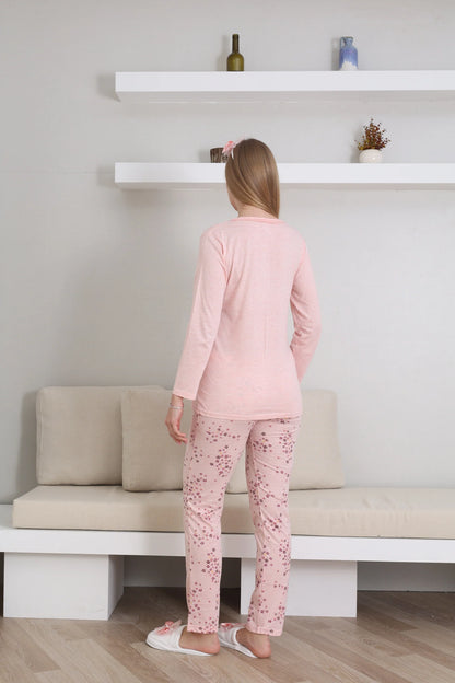 Baskılı Önden Düğmeli Lohusa Hamile Pijama Takımı -  1172