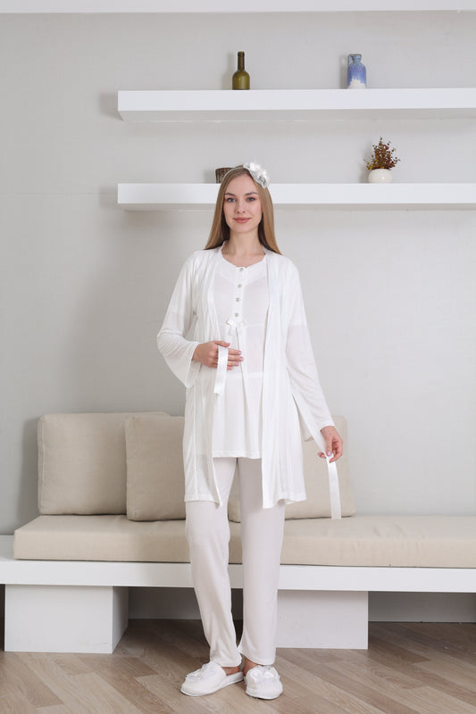 V Yaka Sabahlıklı Lohusa Pijama Takımı - 3435