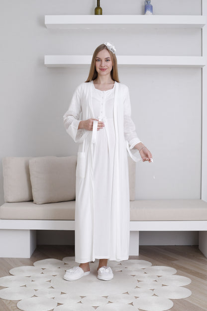 Fistolu Sabahlıklı Lohusa Hamile  Gecelik Takımı - 2297