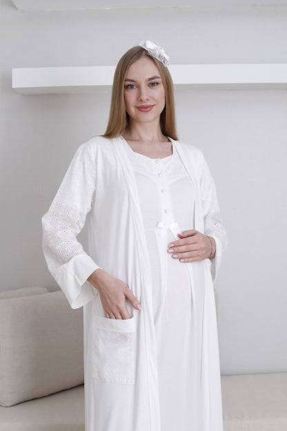 Fistolu Sabahlıklı Lohusa Hamile  Gecelik Takımı - 2297