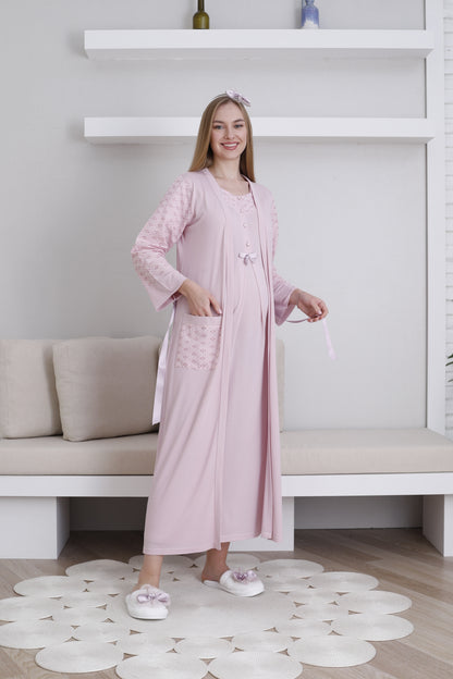 Fistolu Sabahlıklı Lohusa Hamile  Gecelik Takımı - 2297