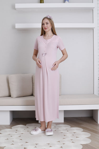 Fistolu Sabahlıklı Lohusa Hamile  Gecelik Takımı - 2297