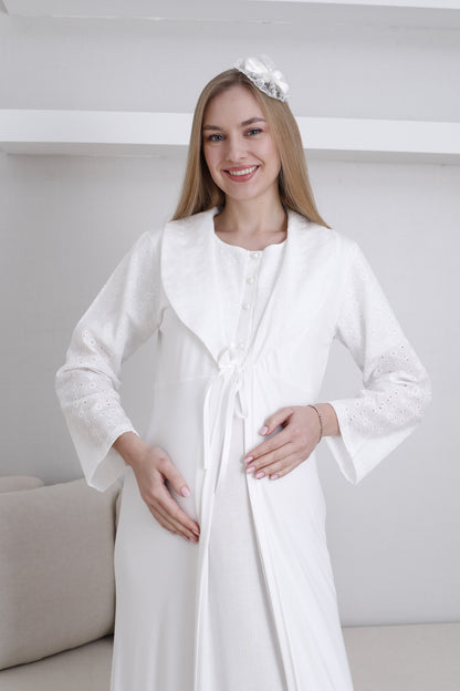 Önden Düğmeli Fistolu Sabahlıklı Lohusa Gecelik Takımı - 2298