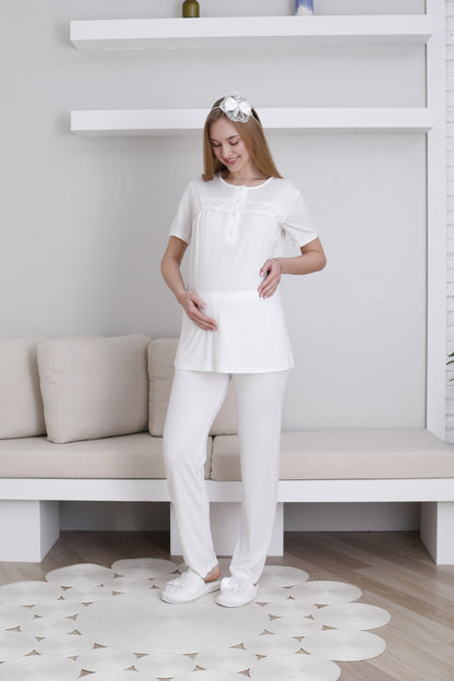 Dantel Detaylı Sabahlıklı Lohusa Pijama Takımı - 3439