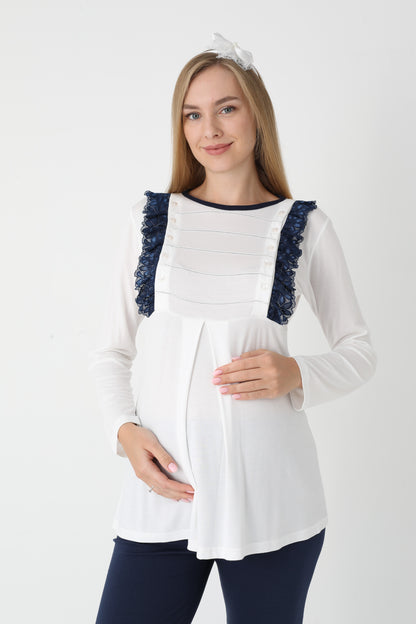 3’Lü Pijama Takımı - Puantiyeli Sabahlıklı Lohusa Hamile Takım - 3451