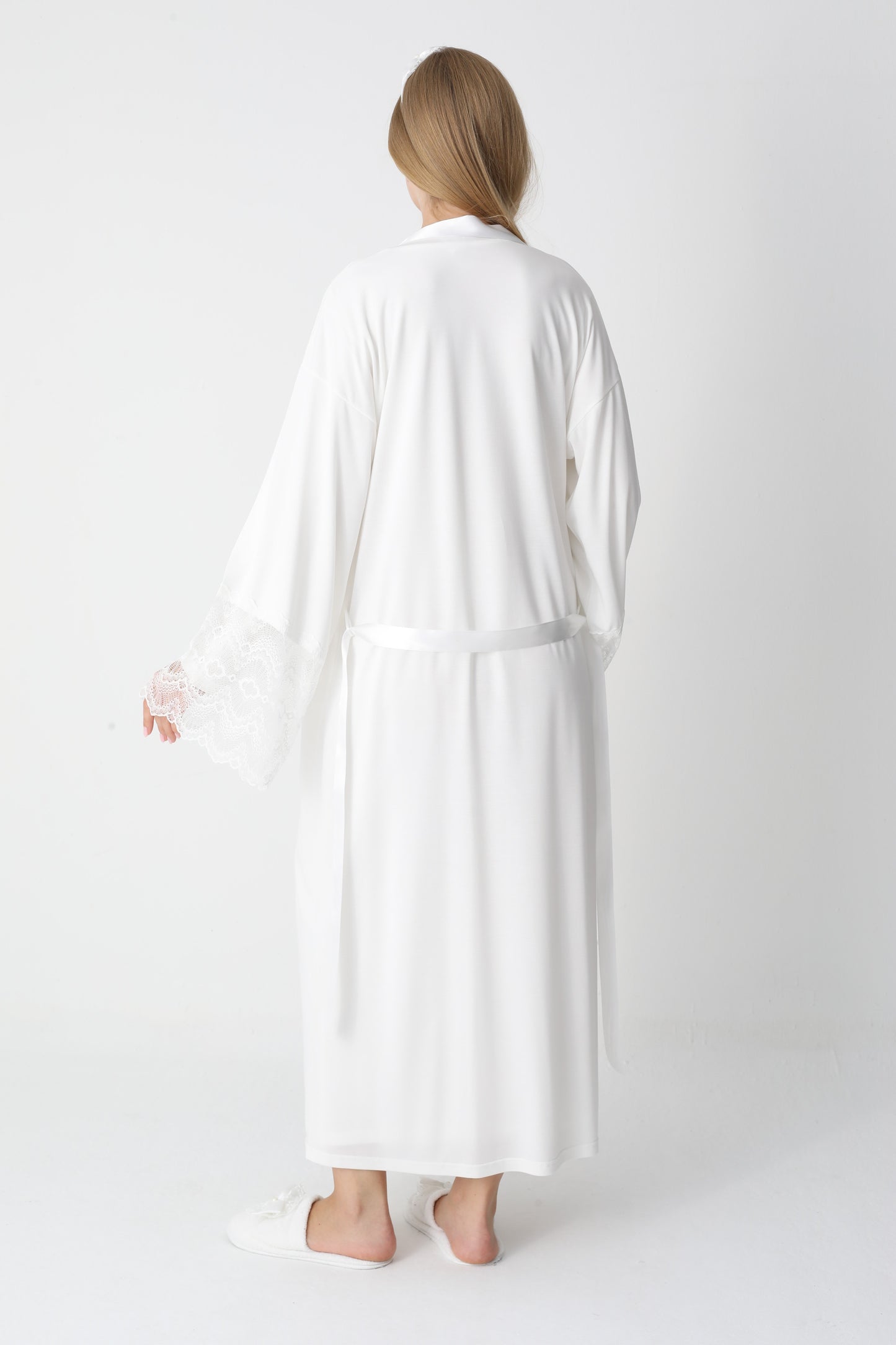 Uzun Kollu Dantel Detaylı Sabahlıklı Lohusa Hamile Gecelik -2301