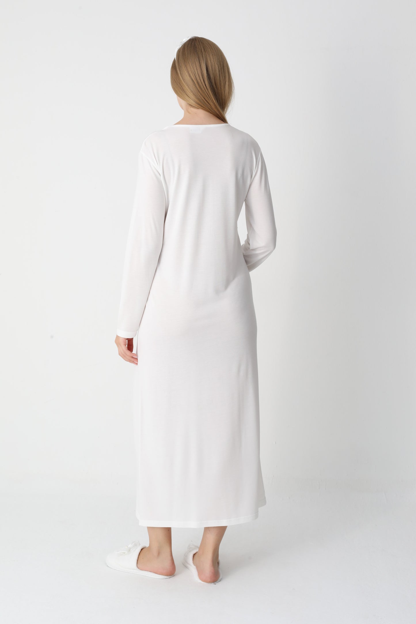 Uzun Kollu Dantel Detaylı Sabahlıklı Lohusa Hamile Gecelik -2301