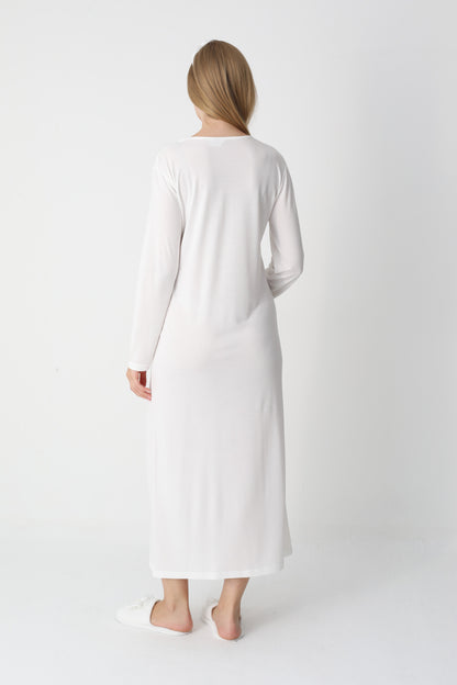 Uzun Kollu Dantel Detaylı Sabahlıklı Lohusa Hamile Gecelik -2301