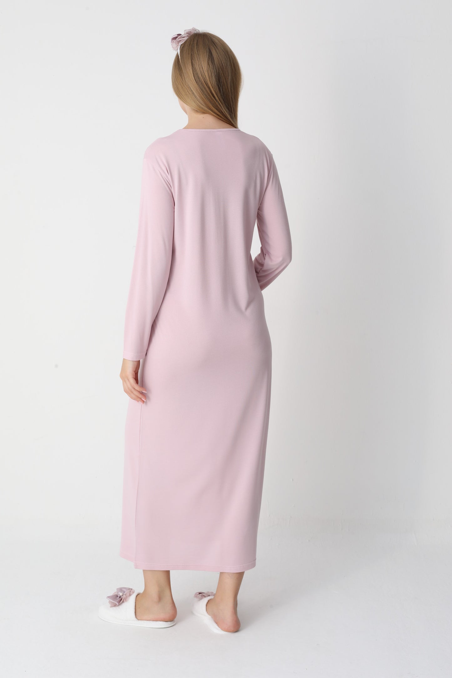 Uzun Kollu Dantel Detaylı Sabahlıklı Lohusa Hamile Gecelik -2301