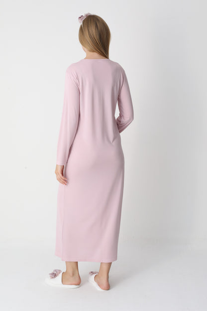 Uzun Kollu Dantel Detaylı Sabahlıklı Lohusa Hamile Gecelik -2301