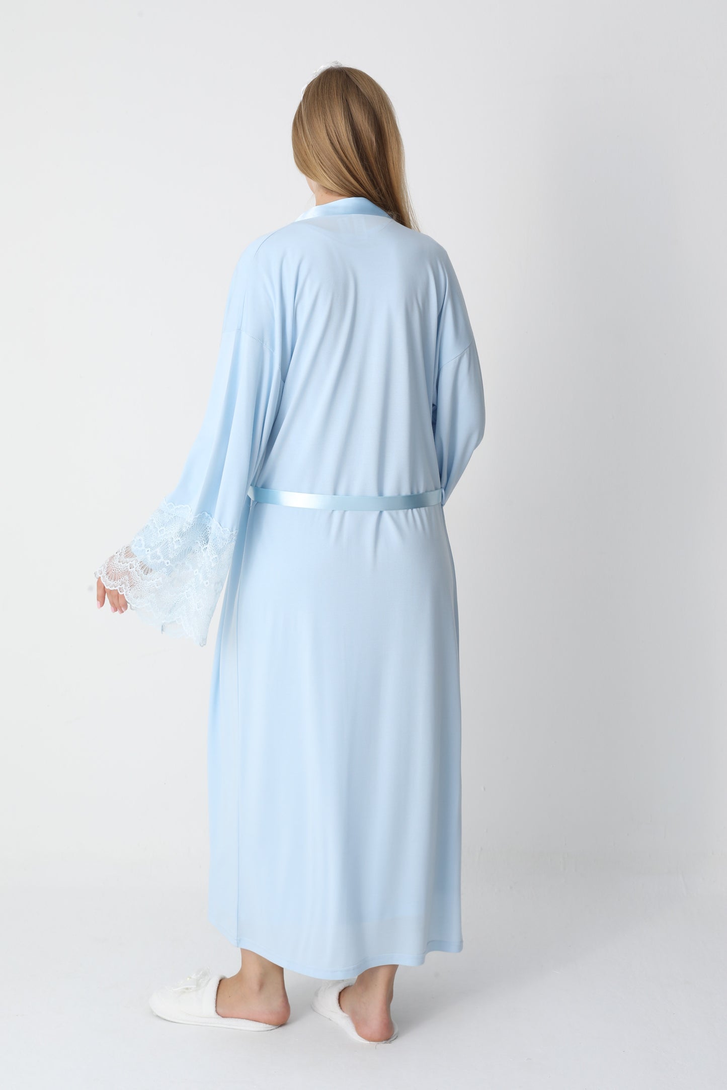 Uzun Kollu Dantel Detaylı Sabahlıklı Lohusa Hamile Gecelik -2301