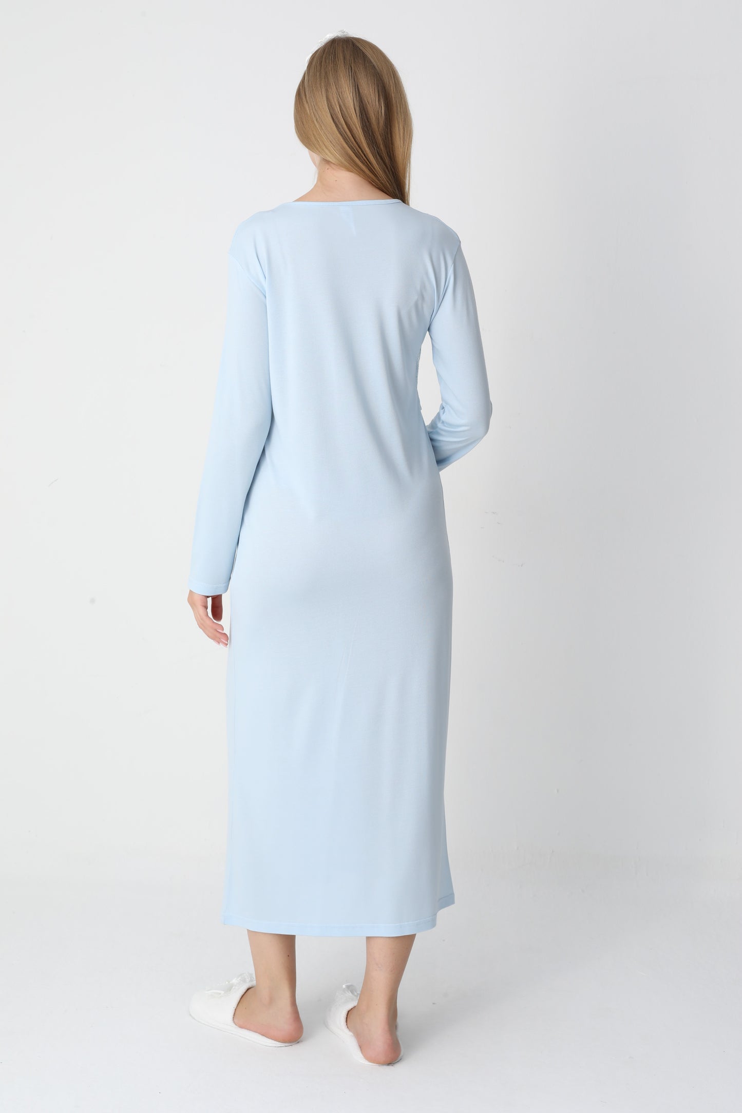 Uzun Kollu Dantel Detaylı Sabahlıklı Lohusa Hamile Gecelik -2301