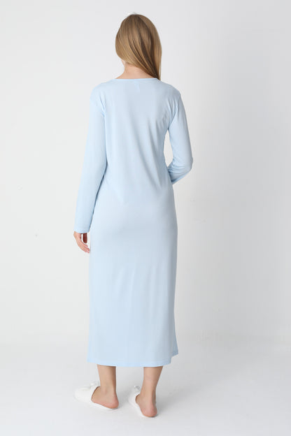 Uzun Kollu Dantel Detaylı Sabahlıklı Lohusa Hamile Gecelik -2301