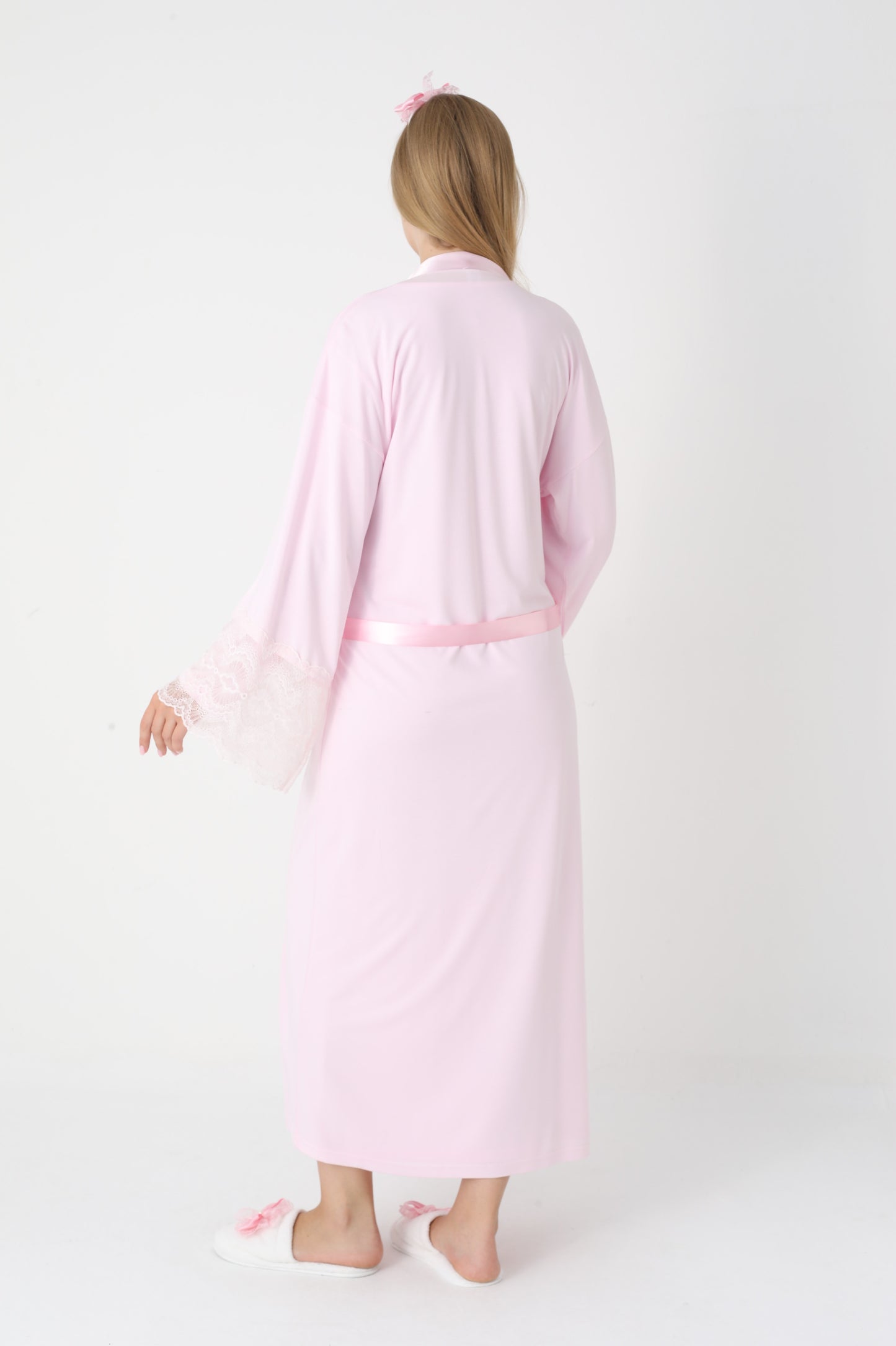 Uzun Kollu Dantel Detaylı Sabahlıklı Lohusa Hamile Gecelik -2301