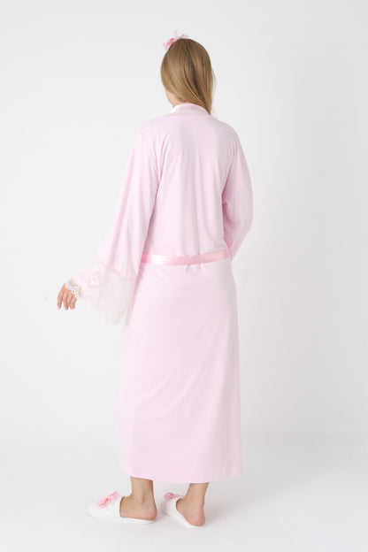 Uzun Kollu Dantel Detaylı Sabahlıklı Lohusa Hamile Gecelik -2301