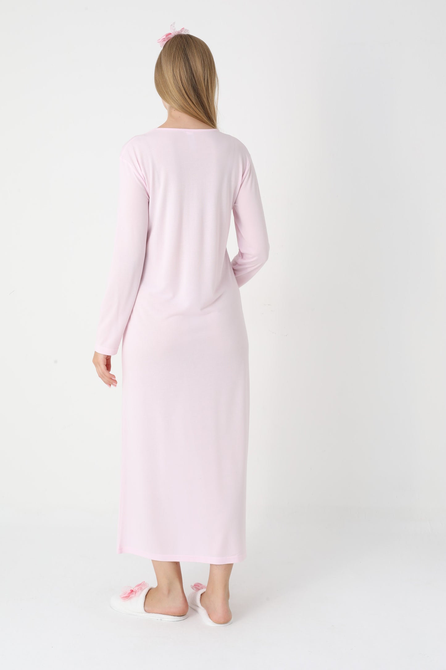 Uzun Kollu Dantel Detaylı Sabahlıklı Lohusa Hamile Gecelik -2301