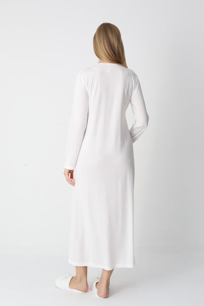 Uzun Kollu Dantel Detaylı Önden Düğmeli Sabahlıklı Lohusa Hamile Gecelik -2302