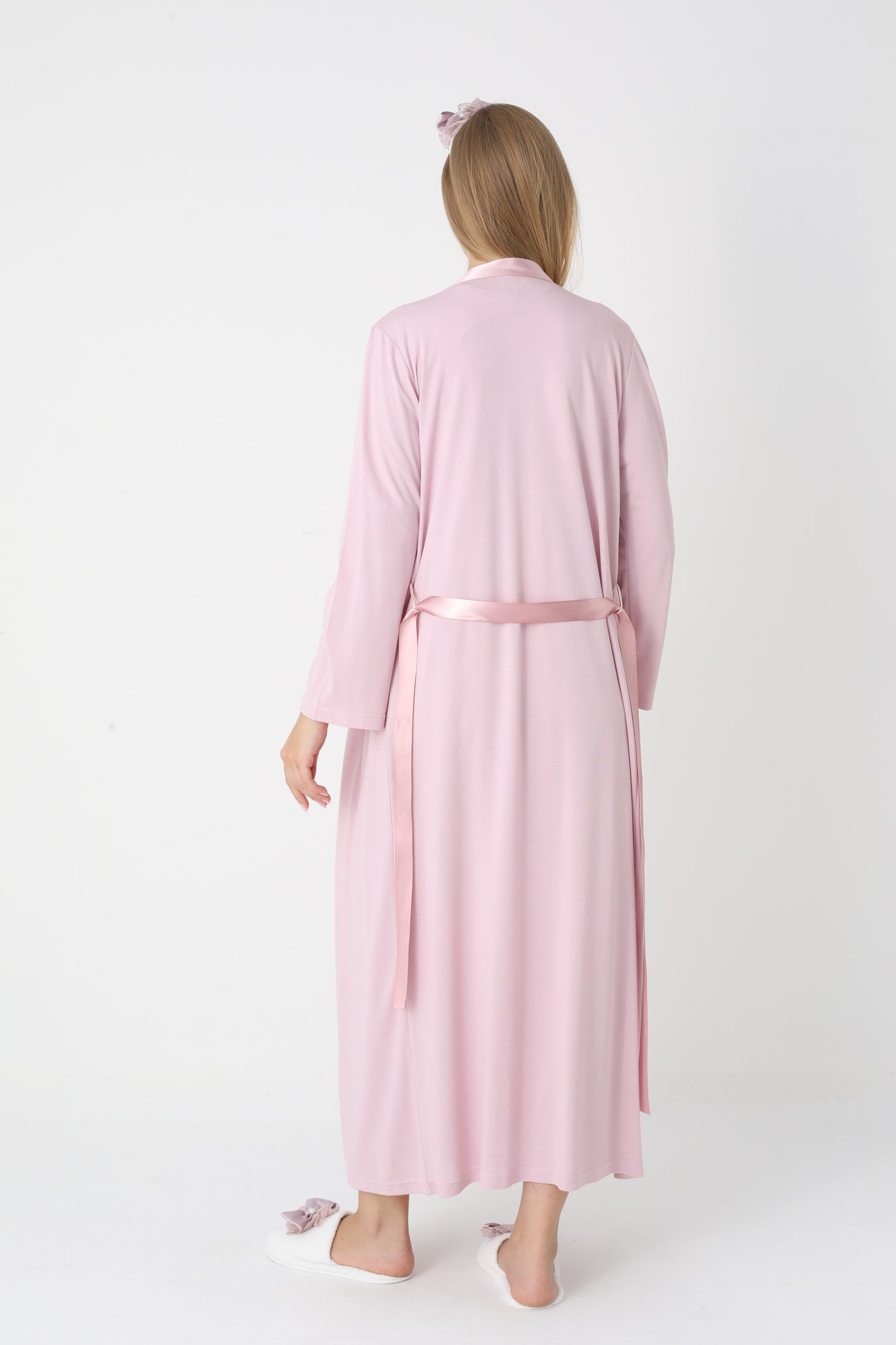 Uzun Kollu Dantel Detaylı Önden Düğmeli Sabahlıklı Lohusa Hamile Gecelik -2302