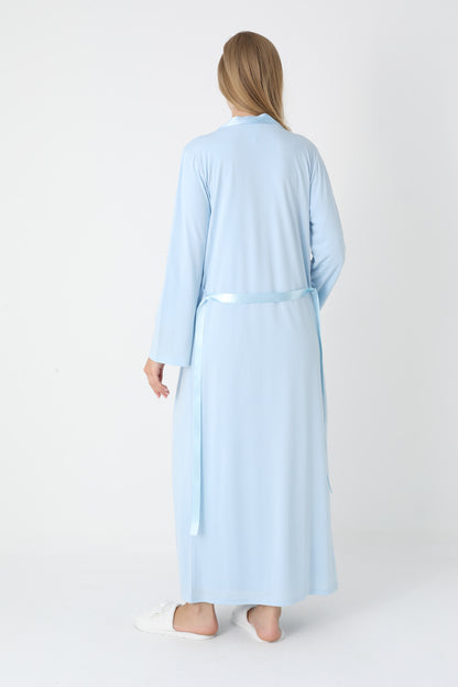 Uzun Kollu Dantel Detaylı Önden Düğmeli Sabahlıklı Lohusa Hamile Gecelik -2302