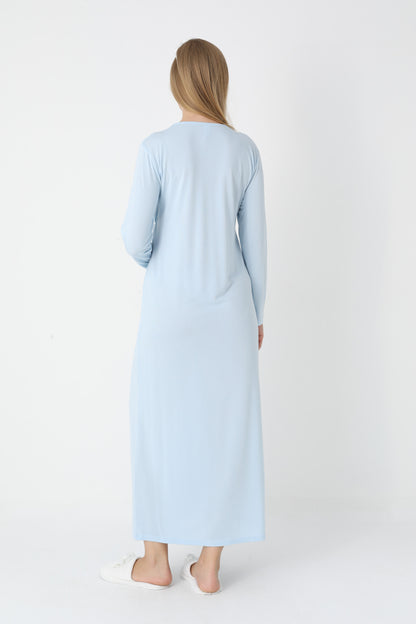 Uzun Kollu Dantel Detaylı Önden Düğmeli Sabahlıklı Lohusa Hamile Gecelik -2302