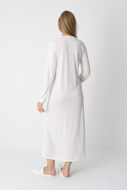 Uzun Kollu Dantel Detaylı Önden Düğmeli Sabahlıklı Lohusa Hamile Gecelik -2303