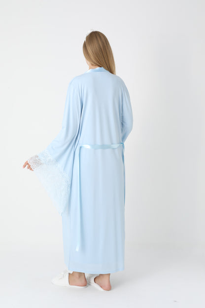 Uzun Kollu Dantel Detaylı Önden Düğmeli Sabahlıklı Lohusa Hamile Gecelik -2303