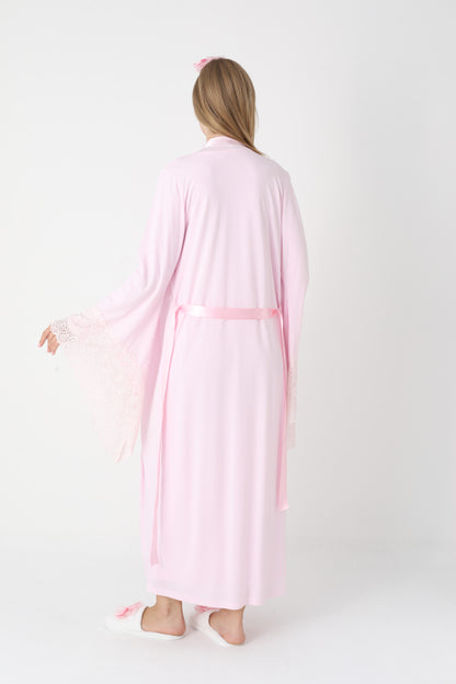 Uzun Kollu Dantel Detaylı Önden Düğmeli Sabahlıklı Lohusa Hamile Gecelik -2303