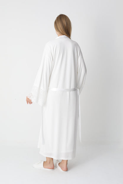 Uzun Kollu Dantel Detaylı Önden Düğmeli Sabahlıklı Lohusa Hamile Gecelik -2304
