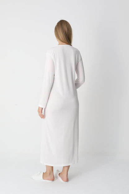 Uzun Kollu Dantel Detaylı Önden Düğmeli Sabahlıklı Lohusa Hamile Gecelik -2304