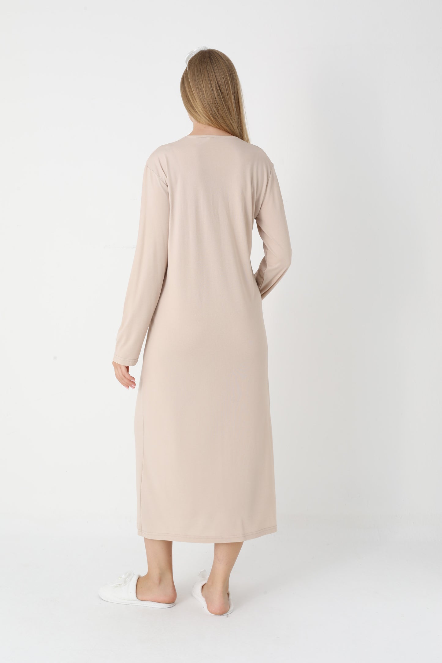 Dantel Yakalı Çizgili Sabahlıklı Lohusa Gecelik Takımı - 2305