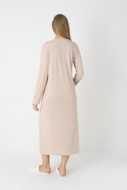 Dantel Yakalı Çizgili Sabahlıklı Lohusa Gecelik Takımı - 2305