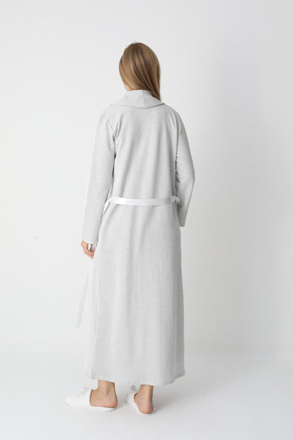 Dantel Yakalı Çizgili Sabahlıklı Lohusa Gecelik Takımı - 2305