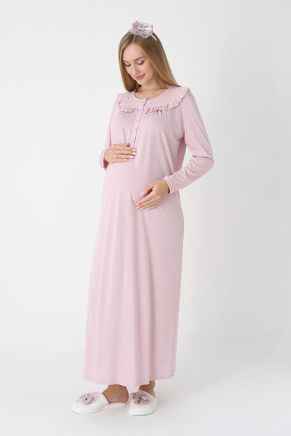 Dantel Yakalı Önden Düğmeli Sabahlıklı Lohusa Gecelik Takımı - 2306