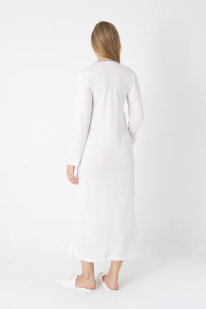 Hamile Lohusa Gecelik & Sabahlık 2’li Set – Puantiyeli Pamuklu Kumaş, Çift Taraflı Düğmeli Emzirme - 2308