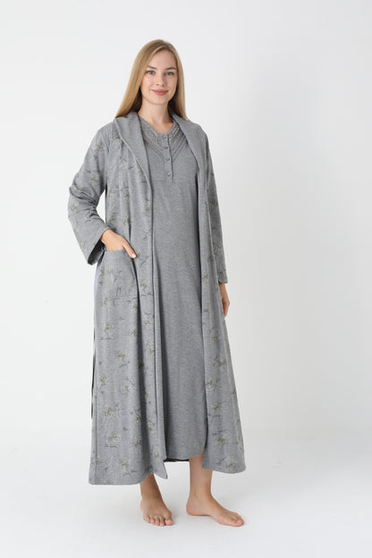 Lohusa Uzun Gecelik ve Sabahlık Hamile Takım Önden Düğmeli Emzirme ve Tesettüre Uygun 2310
