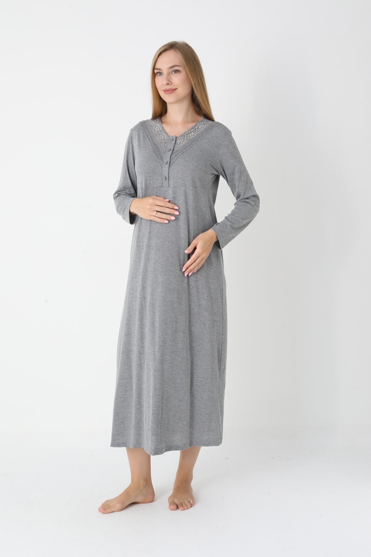 Lohusa Uzun Gecelik ve Sabahlık Hamile Takım Önden Düğmeli Emzirme ve Tesettüre Uygun 2310
