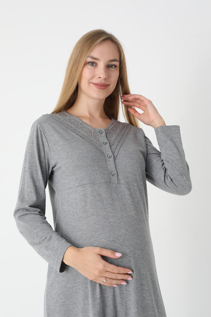 Lohusa Uzun Gecelik ve Sabahlık Hamile Takım Önden Düğmeli Emzirme ve Tesettüre Uygun 2310