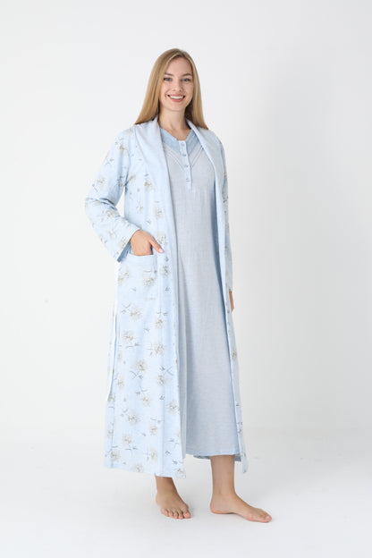 Lohusa Uzun Gecelik ve Sabahlık Hamile Takım Önden Düğmeli Emzirme ve Tesettüre Uygun 2310