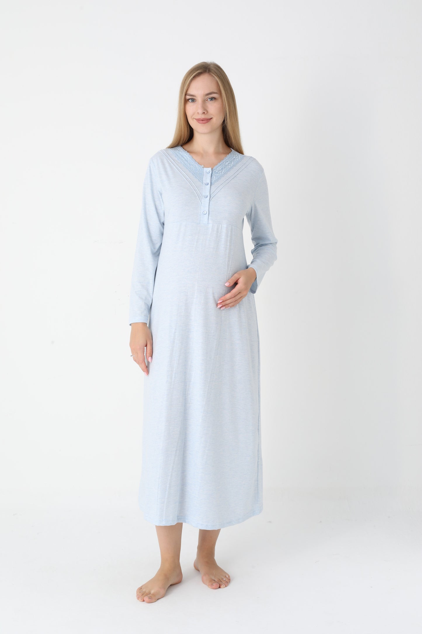 Lohusa Uzun Gecelik ve Sabahlık Hamile Takım Önden Düğmeli Emzirme ve Tesettüre Uygun 2310