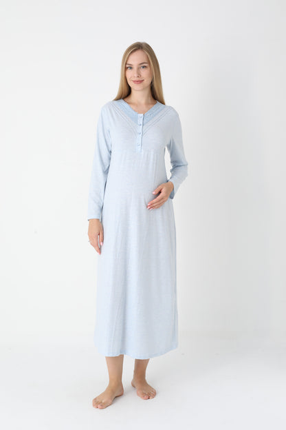 Lohusa Uzun Gecelik ve Sabahlık Hamile Takım Önden Düğmeli Emzirme ve Tesettüre Uygun 2310