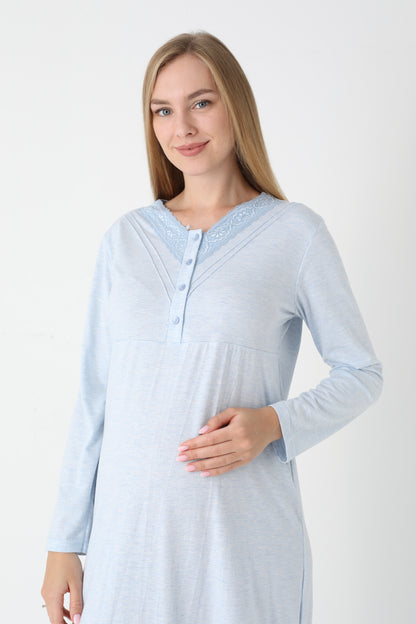 Lohusa Uzun Gecelik ve Sabahlık Hamile Takım Önden Düğmeli Emzirme ve Tesettüre Uygun 2310